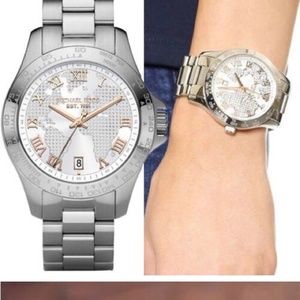 MICHAEL KORS UNISEX Layton Silver Crystal Pave Dial Watch